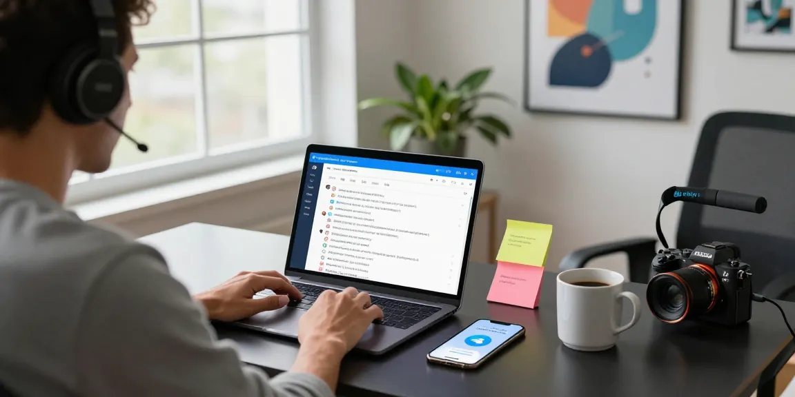 Person using the Telegram Web Version on a laptop in a modern workspace.