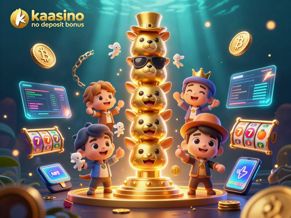 Experience the thrill of the kaasino no deposit bonus with a vivid 3D illustration packed with casino elements.