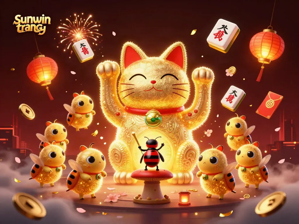 Engagement in exciting gameplay with sunwin trang chính, featuring a magical lucky cat made of golden fireflies