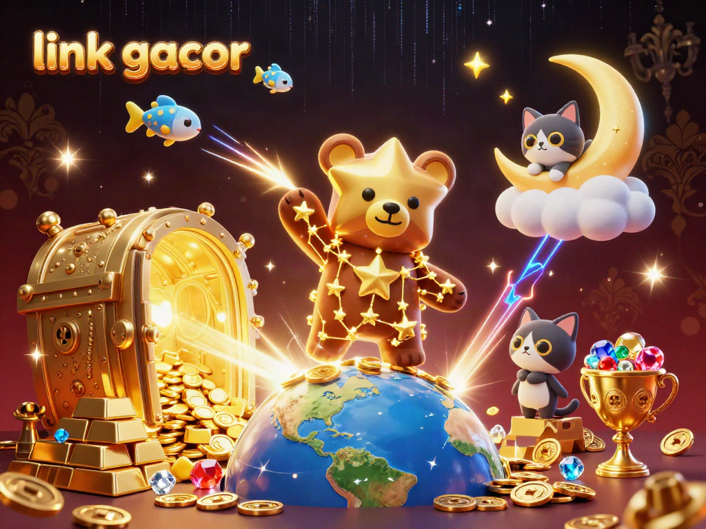 Scoop up winnings at link gacor, featuring a constellation bear surrounded by treasures and lucky symbols.