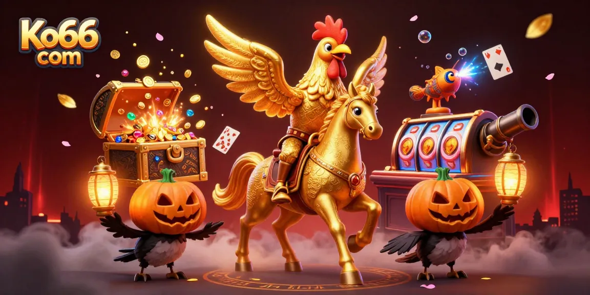 Experience excitement with the Ko66 com golden rooster in a vibrant midnight casino scene with dynamic gambling elements.