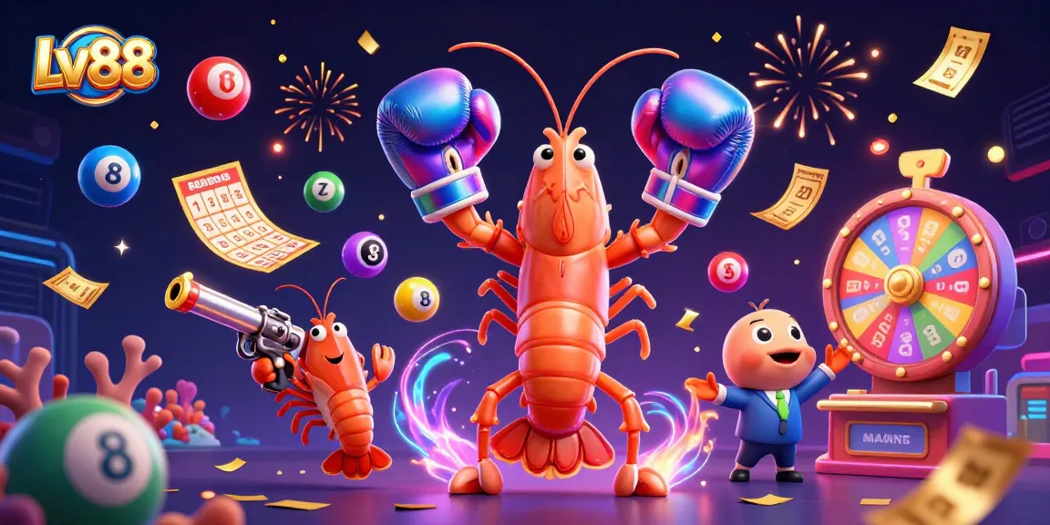 Experience dynamic gambling action with Lv88 as the vibrant lottery elements and ocean characters engage in a thrilling scene.