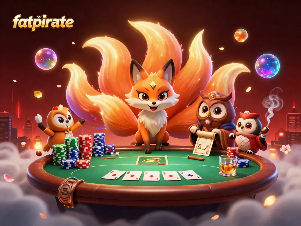 Experience the thrilling gameplay at fatpirate casino adorned with a mystical fox and wise owl.