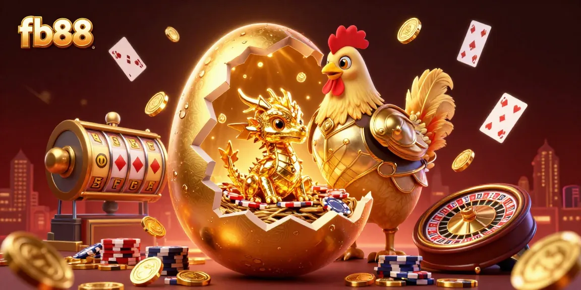 Experience the exhilarating world of fb88 with a golden dragon guarding treasure amidst vibrant casino elements.