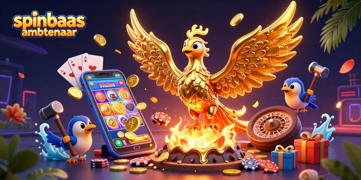 Spinbaas ambtenaar showcases a vibrant casino scene with a golden phoenix and slot games.