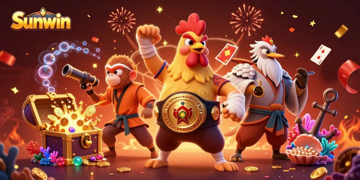 Engage in thrilling gameplay at Sunwin, showcasing exciting cartoon characters and vibrant casino elements.