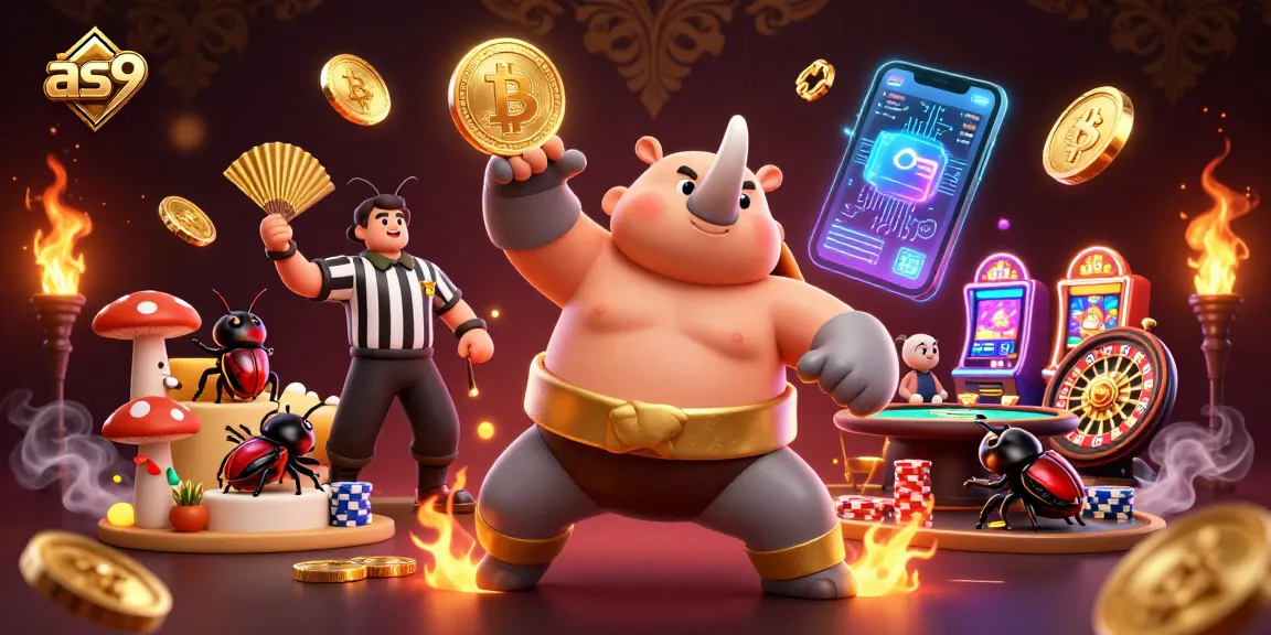 Experience thrilling casino action with as9's vibrant, colorful 3D illustration of beetle sumo championships.