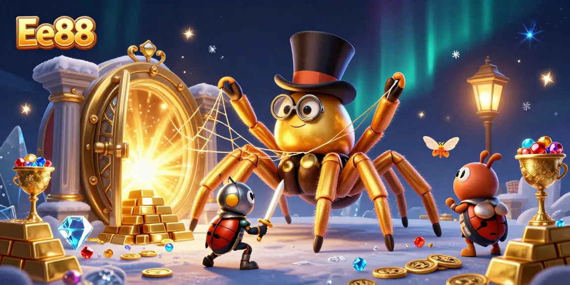 Join the excitement of Ee88 with gem-filled treasures and vibrant casino elements in an enchanting 3D scene.