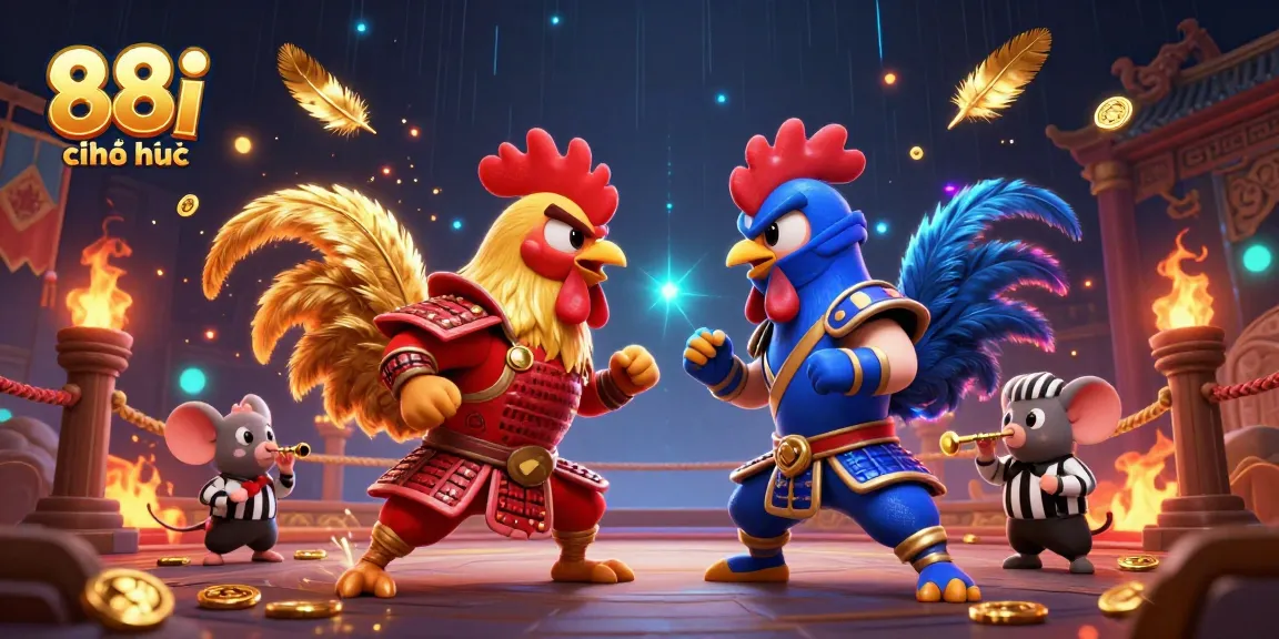 Engage with 88i chính thức in a thrilling online chicken fight battle featuring 3D cartoon roosters.